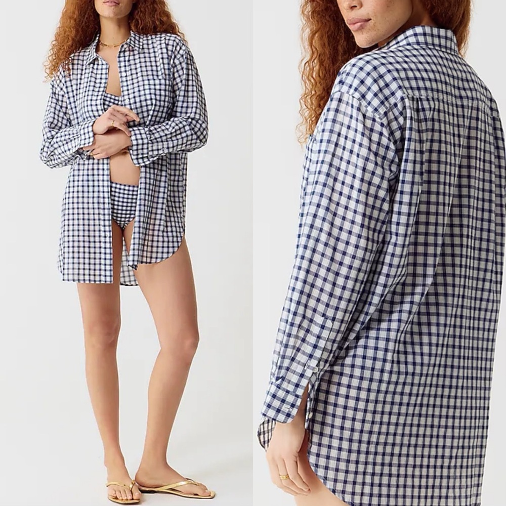 NWT JCREW Cotton voile beach shirt in gingham